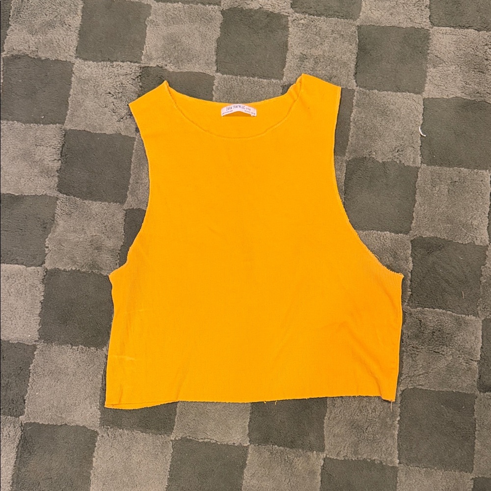 Zara Sleeveless Ribbed Crop Tank Top - Yellow